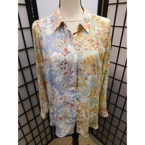 Rose and Olive Sheer Patchwork Floral Button Up Large